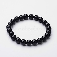 Natural Black Agate(Dyed) Beaded Stretch Bracelets, 52mm(BJEW-F203-09)