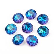 Pointed Back & Back Plated Glass Rhinestone Cabochons, Grade A, Faceted, Flat Round, Bermuda Blue, 10x5mm(X-RGLA-J012-10mm-001BB)