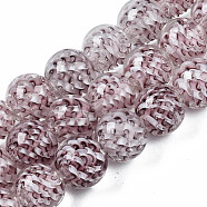 Transparent Handmade Lampwork Beads Strands, Inner Flower, Round, Old Rose, 11.5~12.5mm, Hole: 1.5mm, about 45pcs/strand, 19.88 inch(50.5cm)(LAMP-T007-21E)