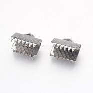 304 Stainless Steel Ribbon Crimp Ends, Rectangle, Stainless Steel Color, 9x10.5mm, Hole: 1x3mm(STAS-G187-24P-10.5mm)