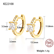 Real 18K Gold Plated 925 Sterling Silver Hoop Earrings, Square Cubic Zirconia Earrings, with S925 Stamp, Clear, 11.8x13.5mm(ZC1005-7)