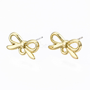 Alloy Stud Earring Findings, with Loop and Steel Pin, Bowknot, Cadmium Free & Lead Free, Light Gold, 8x14mm, Hole: 1.4mm, Pin: 0.7mm(PALLOY-T064-78LG-RS)