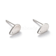 304 Stainless Steel Stud Earring Findings, with Flat Plate, Teardrop, Stainless Steel Color, 8x5x0.9mm, Hole: 1.2mm, Pin: 0.8mm(STAS-L211-05C-P)