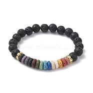 Dyed Colorful Natural Lava Rock Beaded Stretch Bracelets, Golden, Inner Diameter: 2-3/8 inch(6cm)(BJEW-JB09683-01)