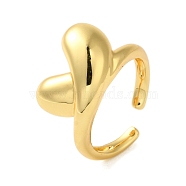 Brass Open Cuff Rings for Women, Teardrop, Real 18K Gold Plated, 12.5mm, Adjustable (RJEW-A048-24G)