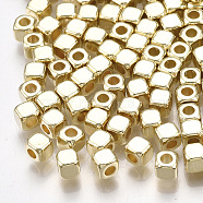 CCB Plastic Spacer Beads, Cube, Light Gold, 3x3x3mm, Hole: 1.5mm, about 1000pcs/20g(X-CCB-T006-092KC)