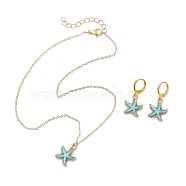 Starfish Enamel Leverback Earrings & Pendant Necklaces Sets, Brass & Alloy Jewelry for Women, Deep Sky Blue, 31.5x15mm(SJEW-JS01297)