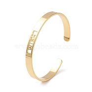 Rack Plating Brass Open Cuff Bangles for Women, Hollow Word Bangle, Golden, Inner Diameter: 2-1/4 inch(5.7cm)(BJEW-M303-02C-G)
