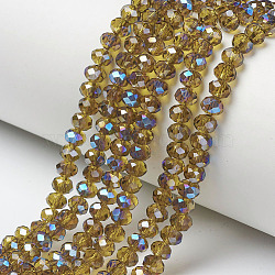 Electroplate Glass Beads Strands, Half Plated, Blue Plated, Faceted, Rondelle, Olive, 4x3mm, Hole: 0.4mm, about 123~127pcs/strand, 16.5~16.9 inch(42~43cm)(EGLA-A034-T4mm-I20)