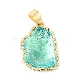 Rack Plating Brass Pendants, Iceberg Melting Shaped Glass Charms, Long-Lasting Plated, Cadmium Free & Lead Free, Real 18K Gold Plated, Aquamarine, 22.5x15.5x9mm, Hole: 6x3mm(KK-C033-04G-03)