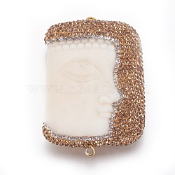 Resin Links connectors, with Polymer Clay Rhinestone and Brass Findings, Rectangle, Golden, Goldenrod, 58x38x10mm, Hole: 2mm(KK-F802-21B)