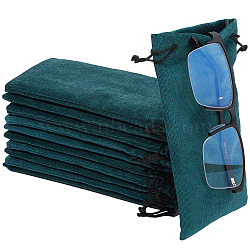 12Pcs Velvet Glasses Storage Drawstring Bag, Cotton Lining, Rectangle, Green, 18x9x0.3cm(ABAG-BBC0001-16A)