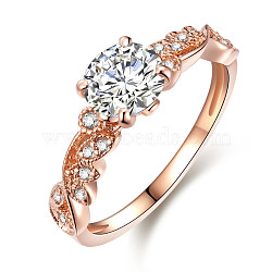 Brass Cubic Zirconia Couple Rings for Women, Lead Free & Cadmium Free, Rose Gold, Size 9, 19mm(RJEW-AA00432-19RG-19mm)