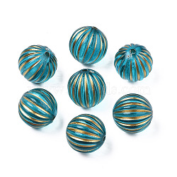 Plating Acrylic Beads, Metal Enlaced, Round, Dark Turquoise, 12mm, Hole: 1.5mm(X-MACR-S272-68A)