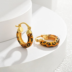 Leopard Print Brass Enamel Hoop Earrings for Women, Real 22K Gold Plated, 22x18.5x4.5mm(EJEW-U055-11B-G)