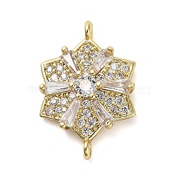 Brass Clear Cubic Zirconia Connector Snowflake Connector Charms, Rack Plating, Long-Lasting Plated, Lead Free & Cadmium Free, Real 18K Gold Plated, 19.5x13x4mm, Hole: 1mm(KK-L229-079G-02)