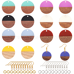 Olycraft DIY Dangle Earring Making Kits, Including Resin & Walnut Wood Pendants, Brass Earring Hooks, Brass Jump Rings, Flat Round, Mixed Color, Pendant: 24.5~25x2.5~4.5mm, Hole: 2mm, 8 colors, 2pcs/color, 16pcs/box(DIY-OC0005-37)