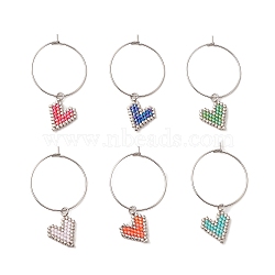 Glass Heart Wine Glass Charms, with 316 Surgical Stainless Steel Hoop Earring Findings, Mixed Color, 46mm(AJEW-JO00191)
