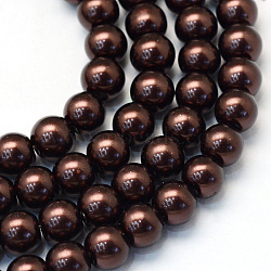Baking Painted Pearlized Glass Pearl Round Bead Strands, Saddle Brown, 6~7mm, Hole: 1mm, about 135~140pcs/strand, 31.4 inch(HY-Q003-6mm-40)