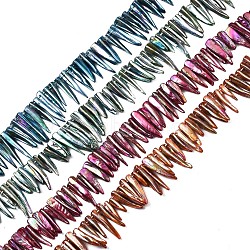 Electroplated Natural Freshwater Shell Beads, Teardrop, AB Color, Mixed Color, 14~34x4~11x2~7mm, Hole: 1mm, about 57~78pcs/strand, 14.37 inch~15.35 inch(36.5~39cm)(SHEL-N026-197)