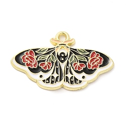Alloy Enamel Pendants, Golden, Butterfly with Flower Charm, Red, 18.5x30x1.5mm, Hole: 1.6mm(X-ENAM-R146-01B)