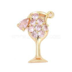 Brass Micro Pave Cubic Zirconia Pendants, Wine Glass, Pink, 20.5x14.5x4mm, Hole: 1.2mm(ZIRC-P122-06G-02)