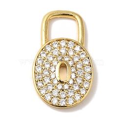 Rack Plating Brass Micro Pave Cubic Zirconia Pendants, Cadmium Free & Lead Free, Long-Lasting Plated, Lock, Real 18K Gold Plated, 25x15x2mm, Hole: 6x7mm(KK-A229-26G)