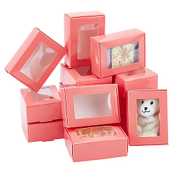 Cardboard Gift Boxes, Rectangle with PVC Clear Windows, Pink, 6x8.5x3cm(CON-WH0086-034)