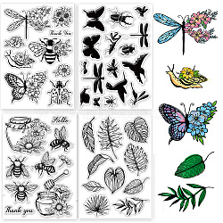 4 Sheets 4 Styles PVC Plastic Stamps, for DIY Scrapbooking, Photo Album Decorative, Cards Making, Stamp Sheets, Insects, 160x110x3mm, about 1 sheet/style(DIY-GL0004-86E)
