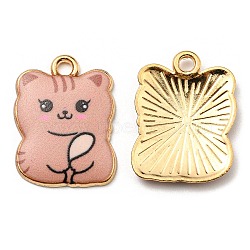 Printed Alloy Pendants, Golden, Cadmium Free & Nickel Free & Lead Free, Cat Shape Charms, Rosy Brown, 22x17x3mm, Hole: 2mm(ENAM-L042-07G-04)