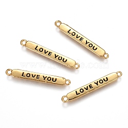 Brass Links Connectors, with  Enamel, Rectangle with Word  LOVE YOU, for Valentine's Day, Real 18K Gold Plated, Black, 4x30.5x1.5mm, Hole: 1.2mm(KK-B023-04G-B)