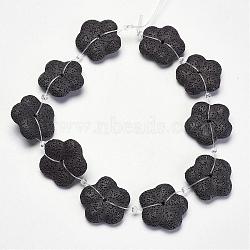 Natural Lava Rock Beads Strands, Dyed, Flower, Black, 32x9mm, Hole: 2mm, about 10pcs/strand, 15.3 inch(39cm)(G-K175-G05)