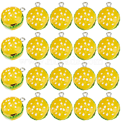 30Pcs Opaque Resin Pendants, with Platinum Tone Iron Loops, Imitation Food, Hamburger, Gold, 20x16x11mm, Hole: 2mm(RESI-SC0006-66)