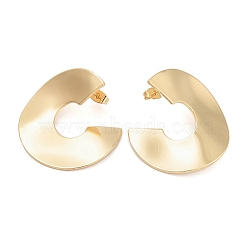 Brass C-Shaped Stud Earrings, Real 18K Gold Plated, 36x35mm(EJEW-P294-01G)