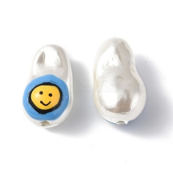 Shell Enamel Beads, Oval with Smiling Face, Dodger Blue, 21~21.5x12.5~13x12mm, Hole: 1~1.2mm(BSHE-G032-01B)