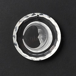 Transparent Glass Pendants, for Chandelier Crystal Hanging Pendants, Faceted, Flat Round with Moon, Clear, 45x10.5mm, Hole: 1.6mm(GLAA-F118-06)