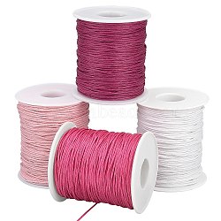 PandaHall Elite 4 Rolls 4 Colors Waxed Cotton Thread Cords, Pink, 1mm, about 100 yards(300 feets)/roll, 1 roll/color(YC-PH0002-35B)