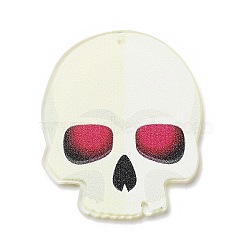 Halloween Theme Opaque Acrylic Pendants, Skull, 44.5x38x2.5mm, Hole: 1.5mm(SACR-Z005-08C)