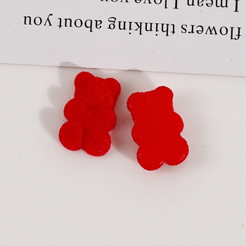 Flocking Resin Cabochons, Bear, Red, 18x11mm