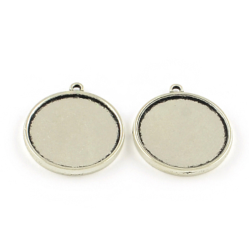Vintage Flat Round Alloy Pendant Cabochon Settings, Cadmium Free & Lead Free, Double-sided Tray, Antique Silver, Tray: 25mm, 31.5x28x3mm, Hole: 2mm, about 255pcs/kg