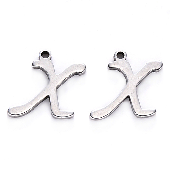 Tarnish Resistant 201 Stainless Steel Charms, Laser Cut, Stainless Steel Color, Letter.X, 12x13x1mm, Hole: 1mm