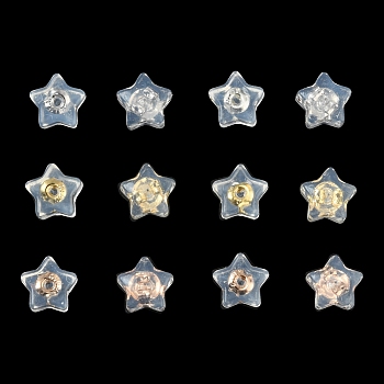 16Pcs 4 Colors Silicone Ear Nuts, Earring Backs, with Brass Findings, Star, Cadmium Free & Nickel Free & Lead Free, Mixed Color, 6x6x5mm, Hole: 0.7mm, 4pcs/color