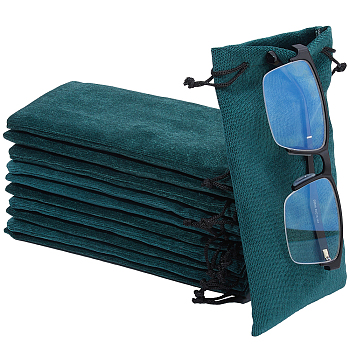 12Pcs Velvet Glasses Storage Drawstring Bag, Cotton Lining, Rectangle, Green, 18x9x0.3cm