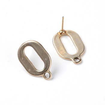 Alloy Stud Earring Findings, with Rings, Oval, Matte Light Gold, 19x12.5x1.5mm, Hole: 2mm, Pin: 1mm