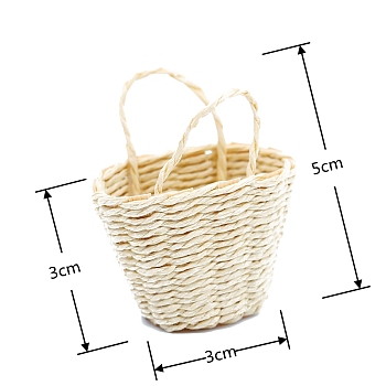 Mini Rattan Bamboo Baskets, DIY Craft and Dollhouse Photography Props Decorations, Light Yellow, 50x30x30mm