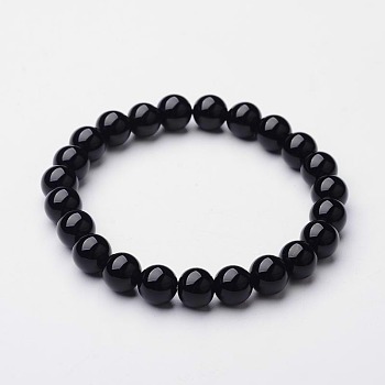 Natural Black Agate(Dyed) Beaded Stretch Bracelets, 52mm