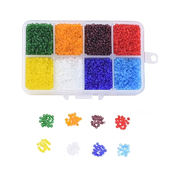 Glass Seed Beads, Frosted Colors, Round Hole, Round, Mixed Color, 2mm, Hole: 1mm, 8colors, 23g/color, 184g/box