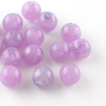 Round Imitation Gemstone Acrylic Beads, Lilac, 6mm, Hole: 2mm