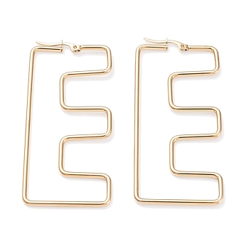 304 Stainless Steel Hoop Earrings, Golden, Letter.E, 66x31x2mm, 12 Gauge, Pin: 0.8x1.2mm