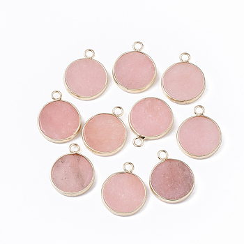 Natural White Jade Pendants, with Golden Tone Brass Open Back Bezel, Dyed, Flat Round, Light Coral, 20.5x16.5x4mm, Hole: 2mm